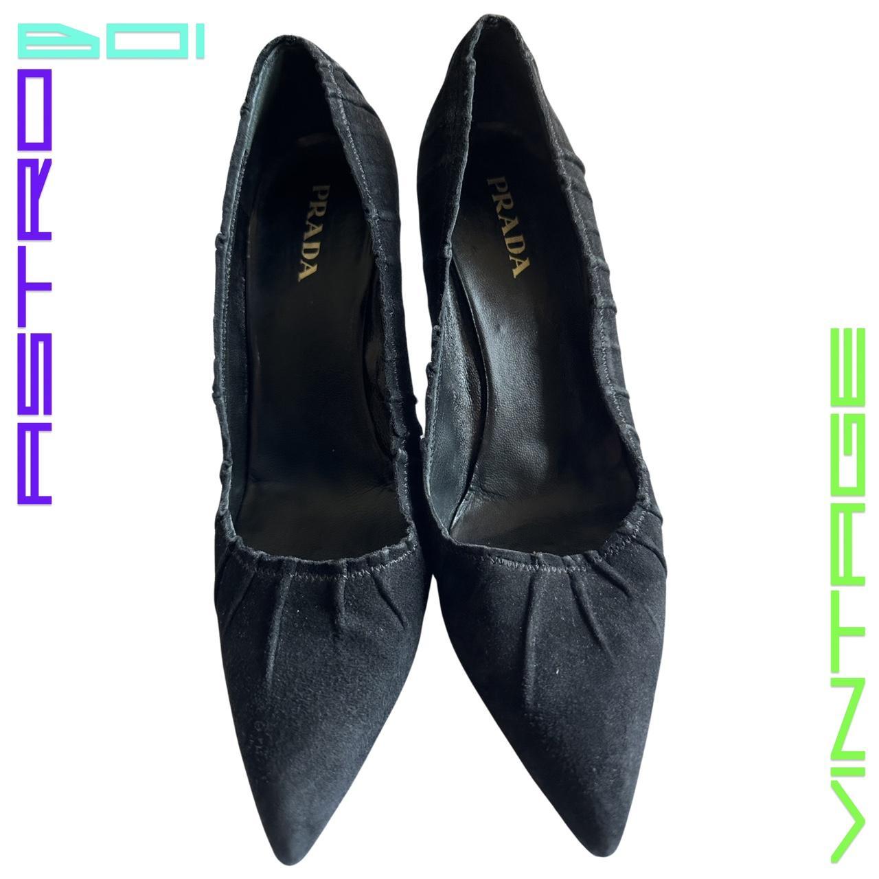 VINTAGE PRADA BLACK SUEDE RUCHED HEELS_ 38.5
