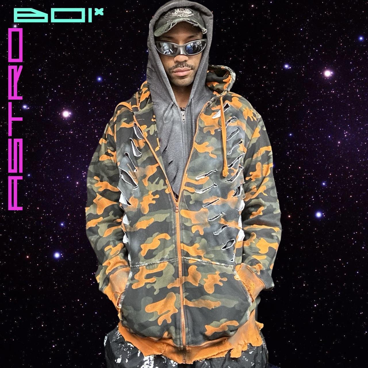 ASTROBOI* MEN'S GREEN/ORANGE CAMO ZIP UP HOODIE _ XL