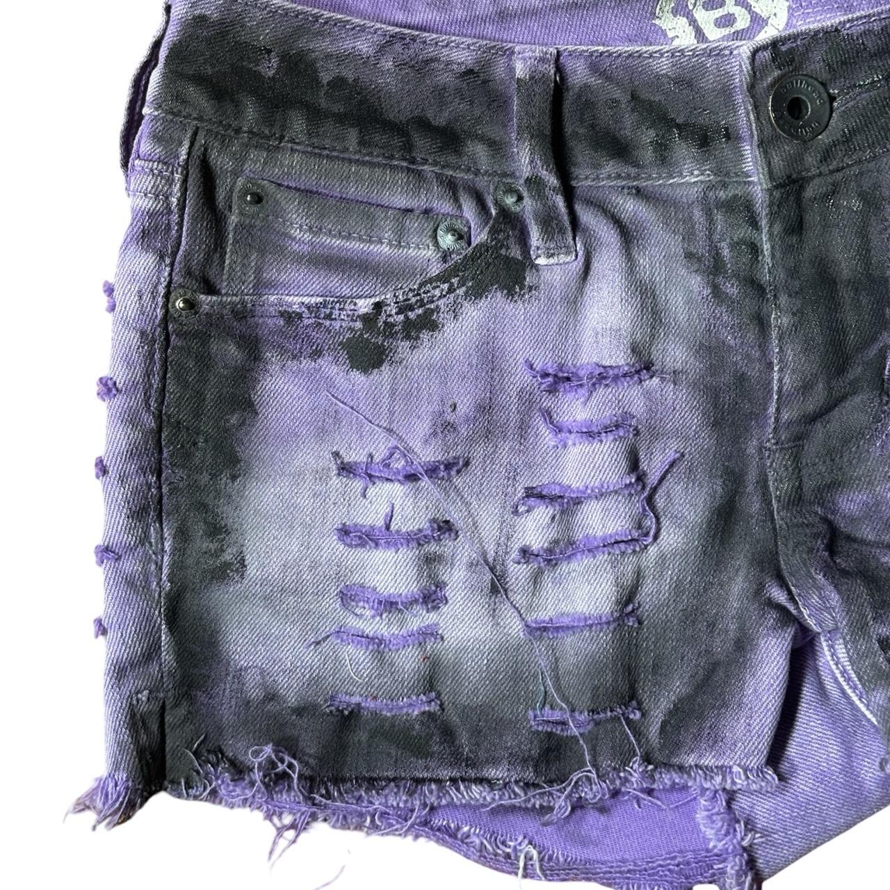 ASTROBOI* Women's Purple & Black Y2K Grunge Denim Shorts – flat left