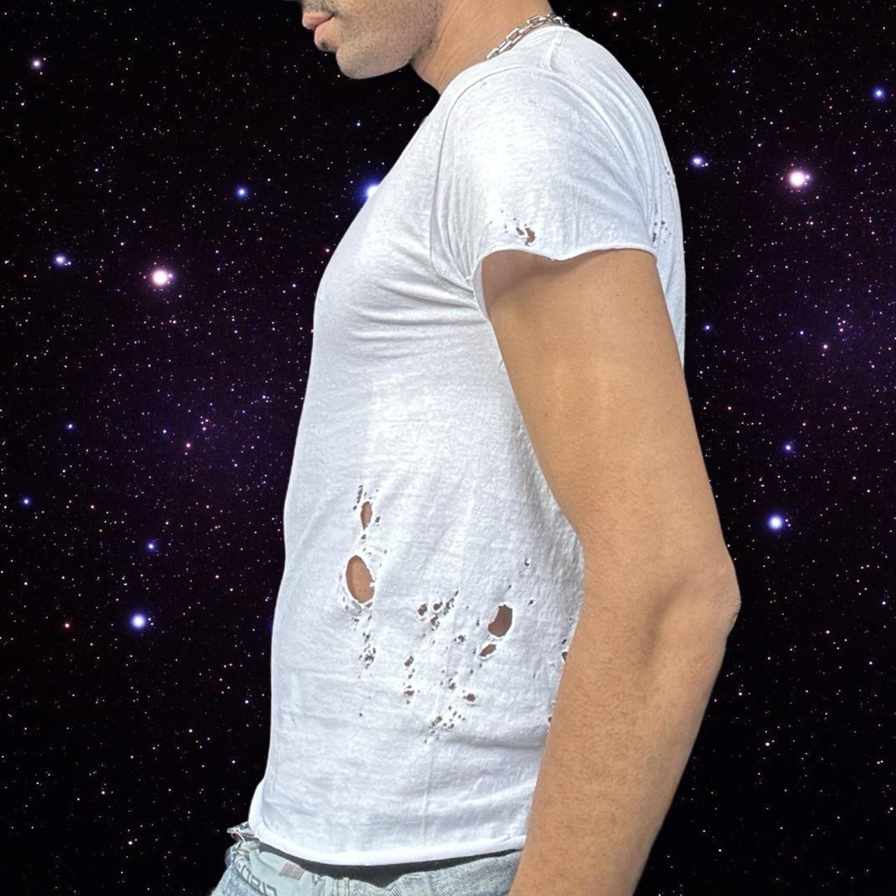 ASTROBOI* x Hanes Perfect White Ripped Grunge T-shirt - left