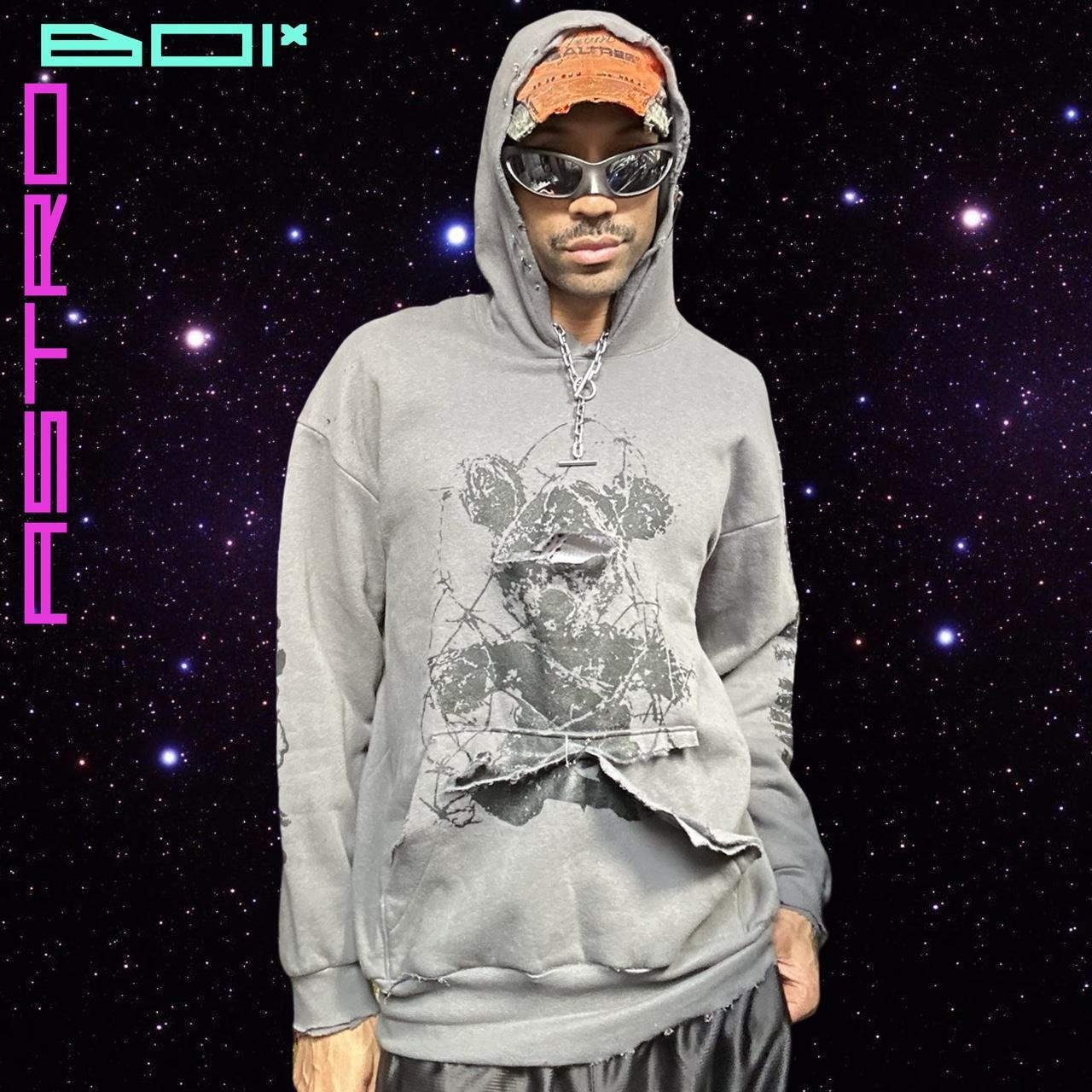 ASTROBOI* Custom Psycho Teddy Barbed Wire Grey Grunge Hoodie - XL