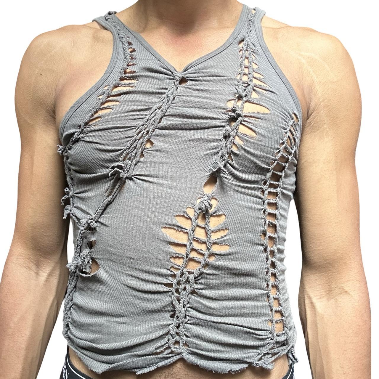 ASTROBOI* x Gildan 'Slate' Gray Twist Braided Tank Top - close up