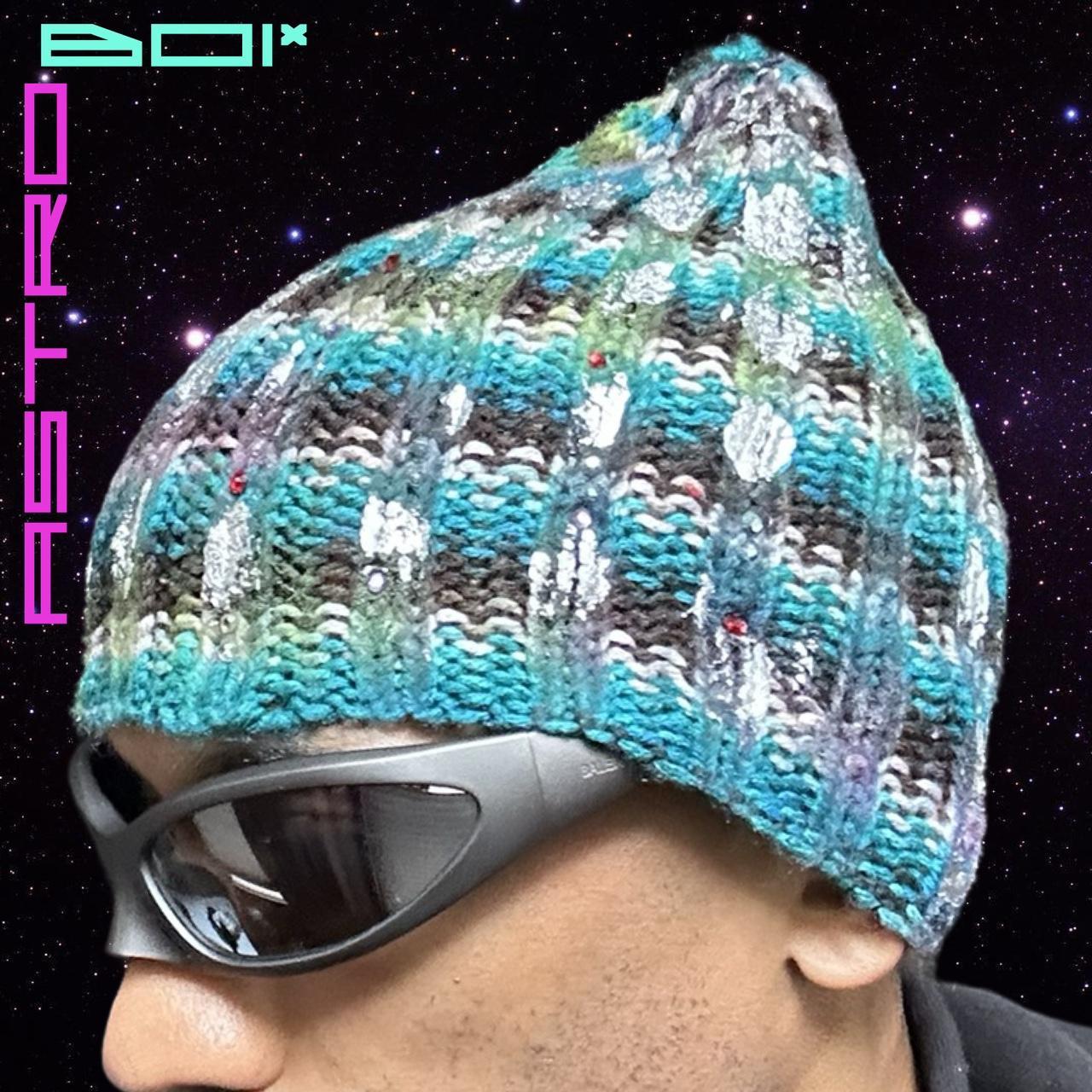 ASTROBOI* RADIOACTIVE ☢️ GREEN STRIPED KNIT RHINESTONE BEANIE