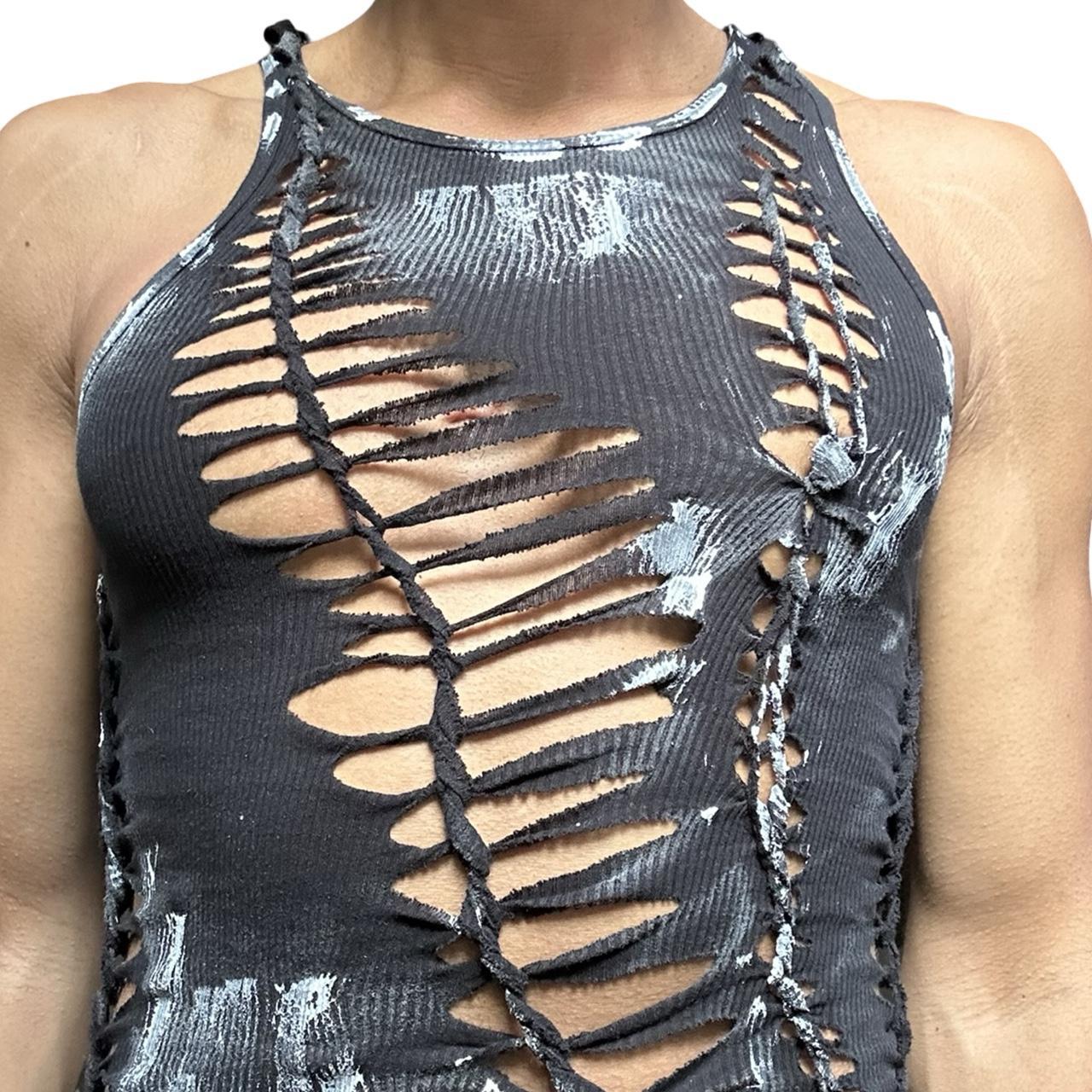 ASTROBOI* Black & White Twist Ribbed Braided Party Tank Top - close up