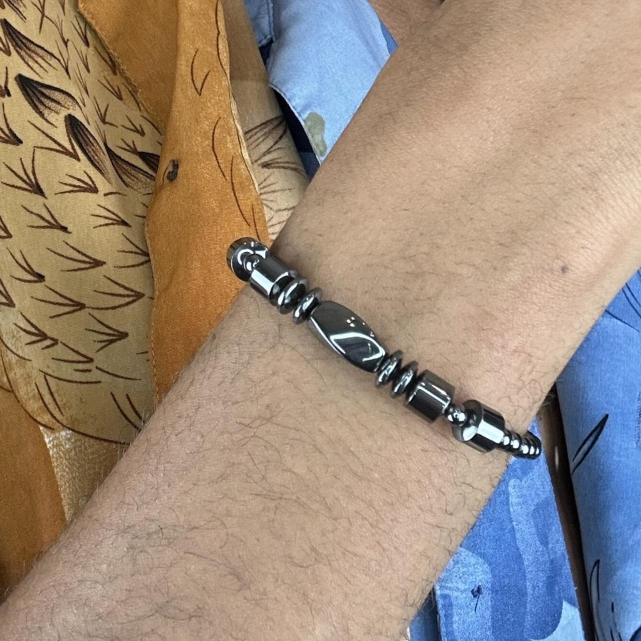 GUN METAL MOON ROCK BEADED BEADED BRACELET