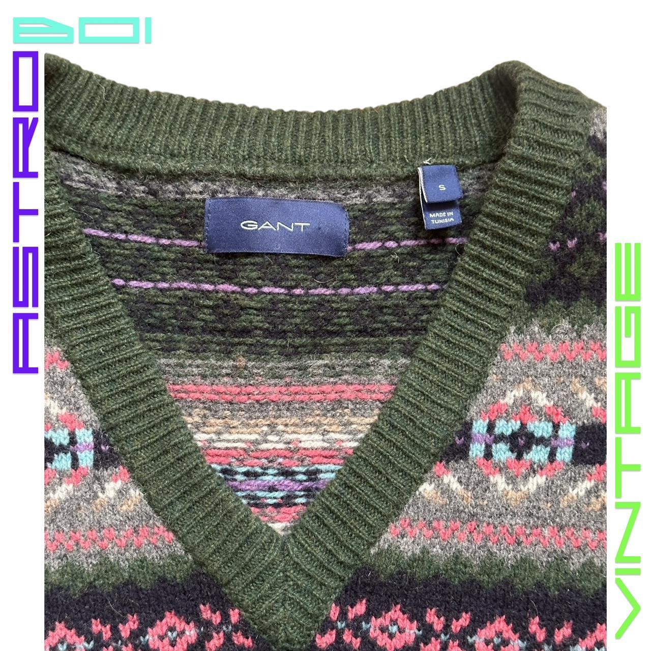 GANT Green Fair Isle V-Neck Sweater Vest - Small