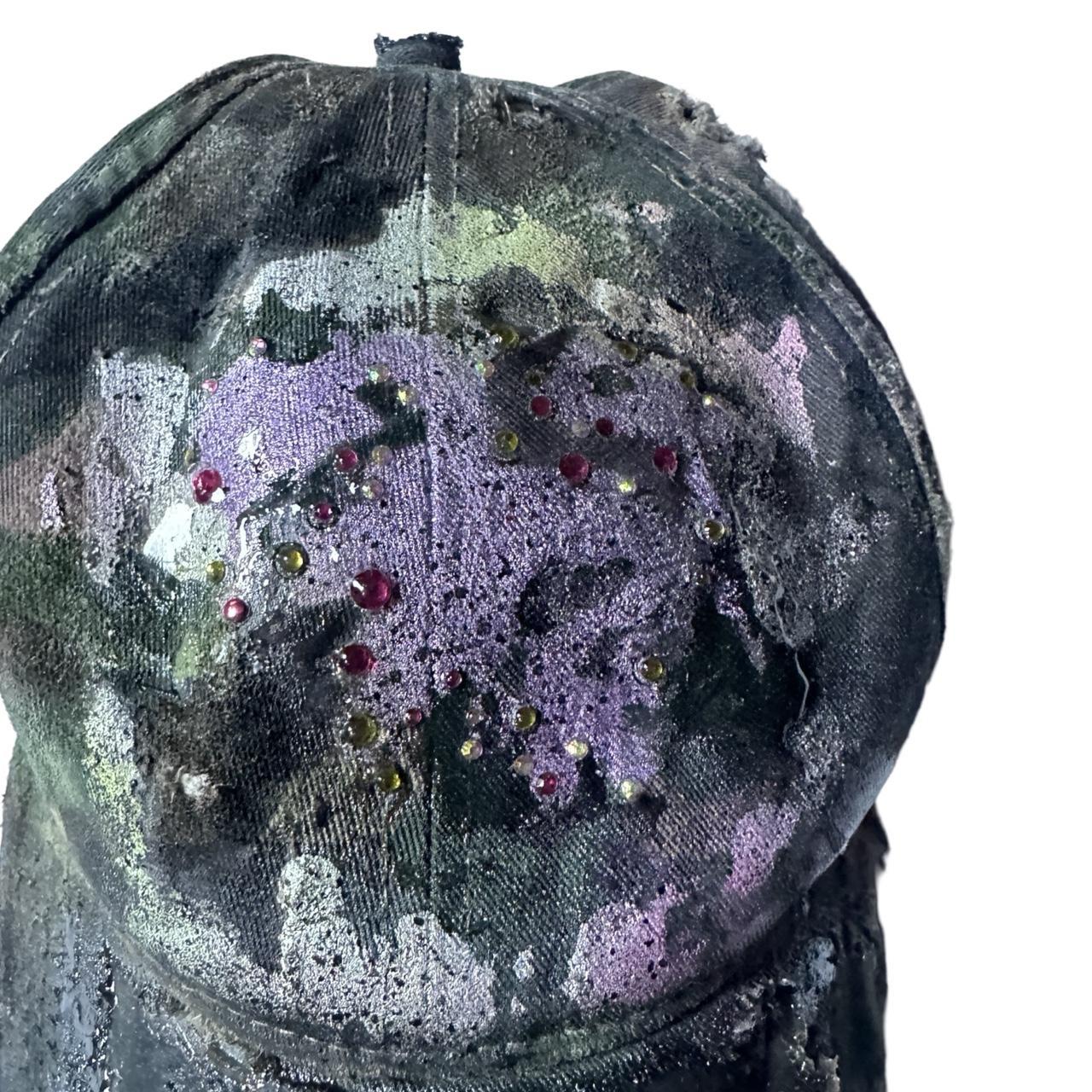 ASTROBOI* 'Lavender Stardust' Distressed Green Camouflage Rhinestone Hat