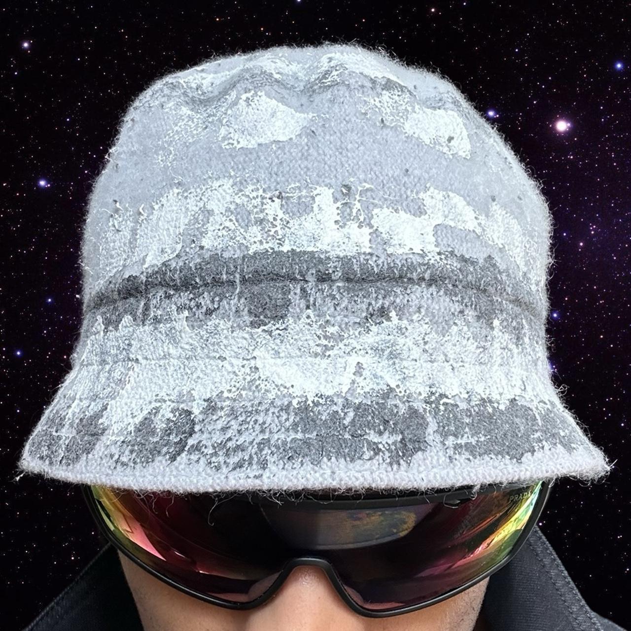 ASTROBOI* Gray Faux Mohair Painted Bucket Hat - close up