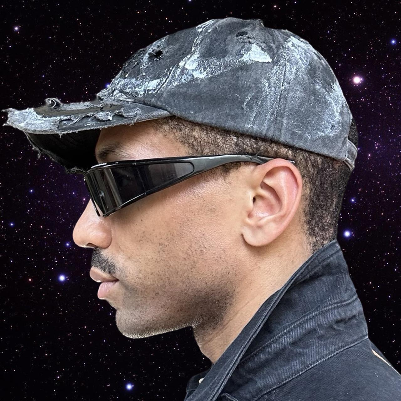 ASTROBOI* Brooklyn Painted Black Distressed Resin Hat - left