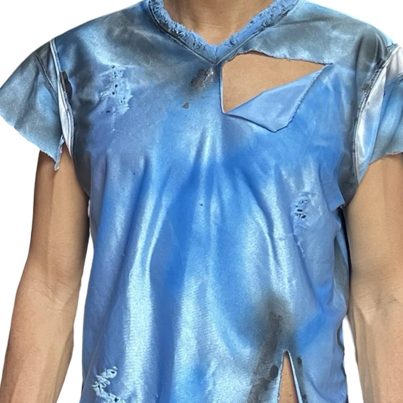 ASTROBOI* V-neck Deconstructed Blue Painted T-shirt Jersey – front 2