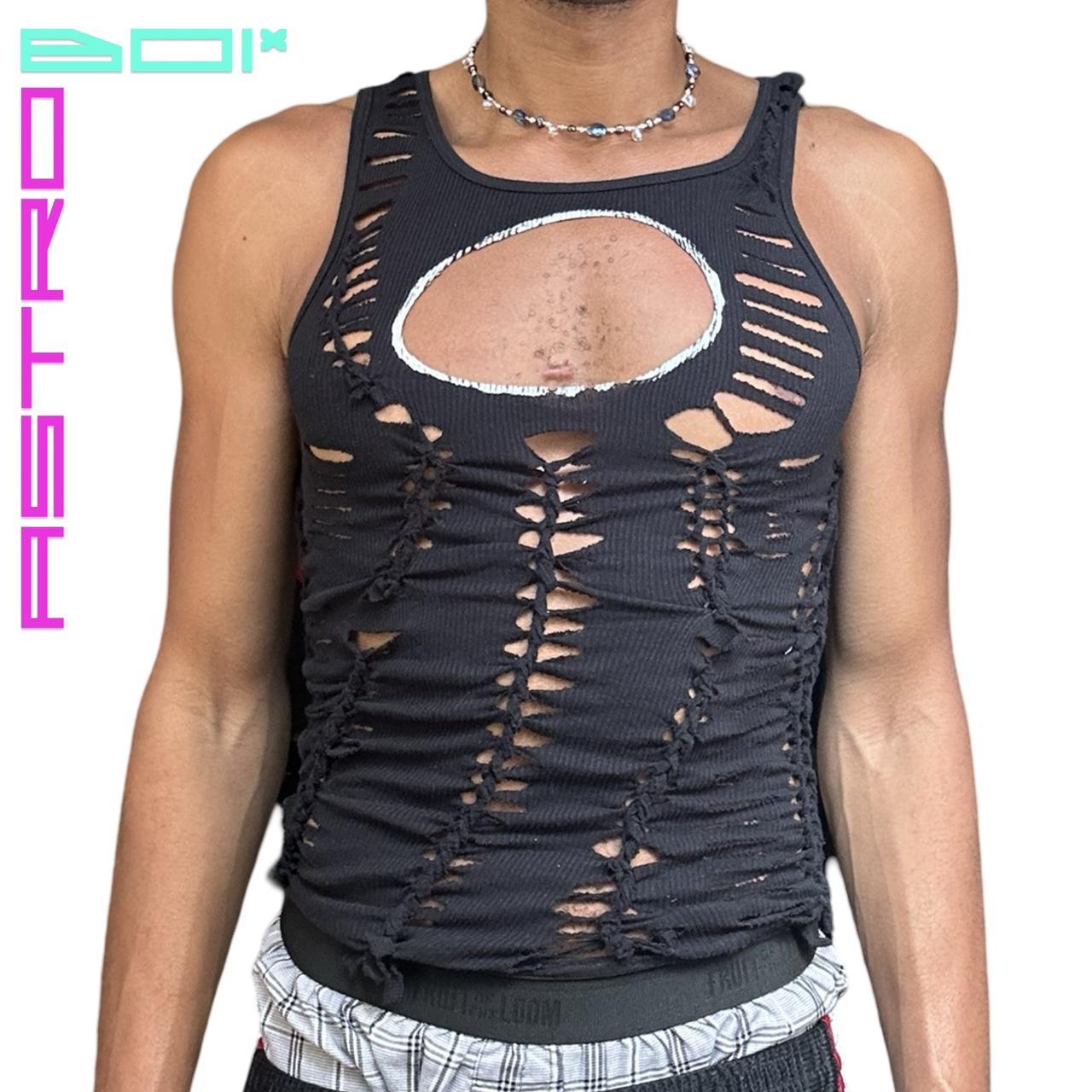 ASTROBOI* CELESTIAL CUT OUT BLACK BRAIDED PARTY TANK TOP_ MEDIUM