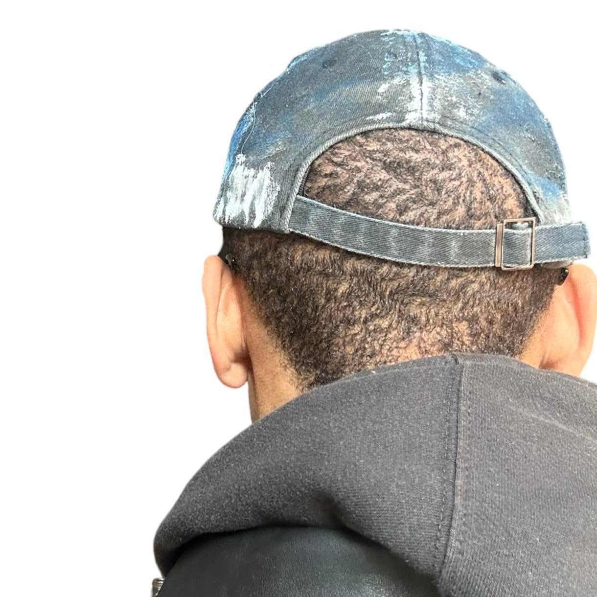 ASTROBOI* 'Cali' Black & Blue Painted Rhinestone Resin Distressed Hat - back