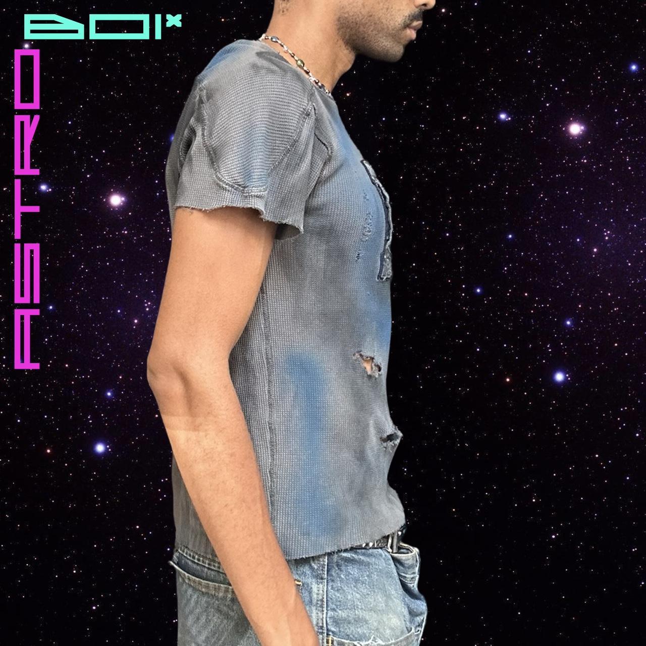 ASTROBOI* NAUTICA GRAY WAFFLE GRUNGE AIRBRUSHED T-SHIRT _ LARGE