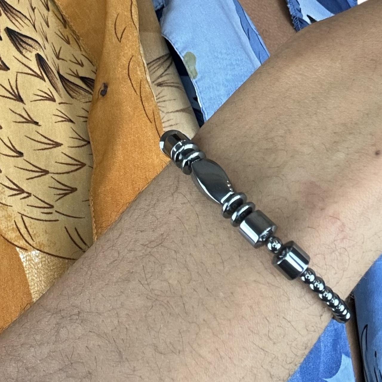 GUN METAL MOON ROCK BEADED BEADED BRACELET