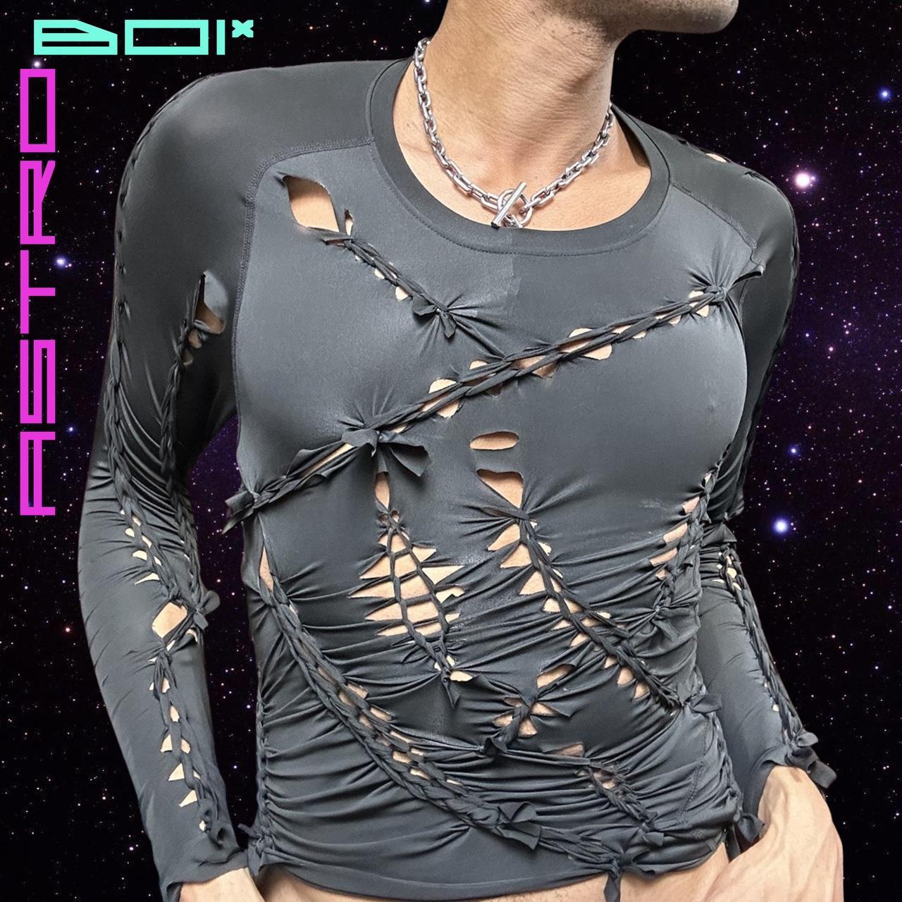 ASTROBOI* 'LEO' Black braided Spandex Compression Top - Large