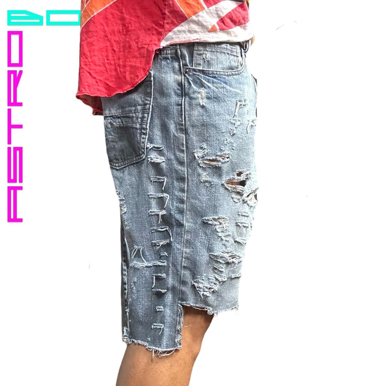 ASTROBOI* RIPPED BLACK & BLUE DENIM SHORTS - 36" WAIST