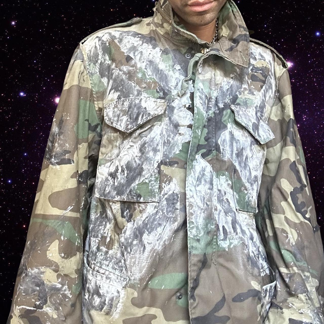 ASTROBOI* 'X Marks The Spot' Oversized Painted Camouflage Jacket - close up