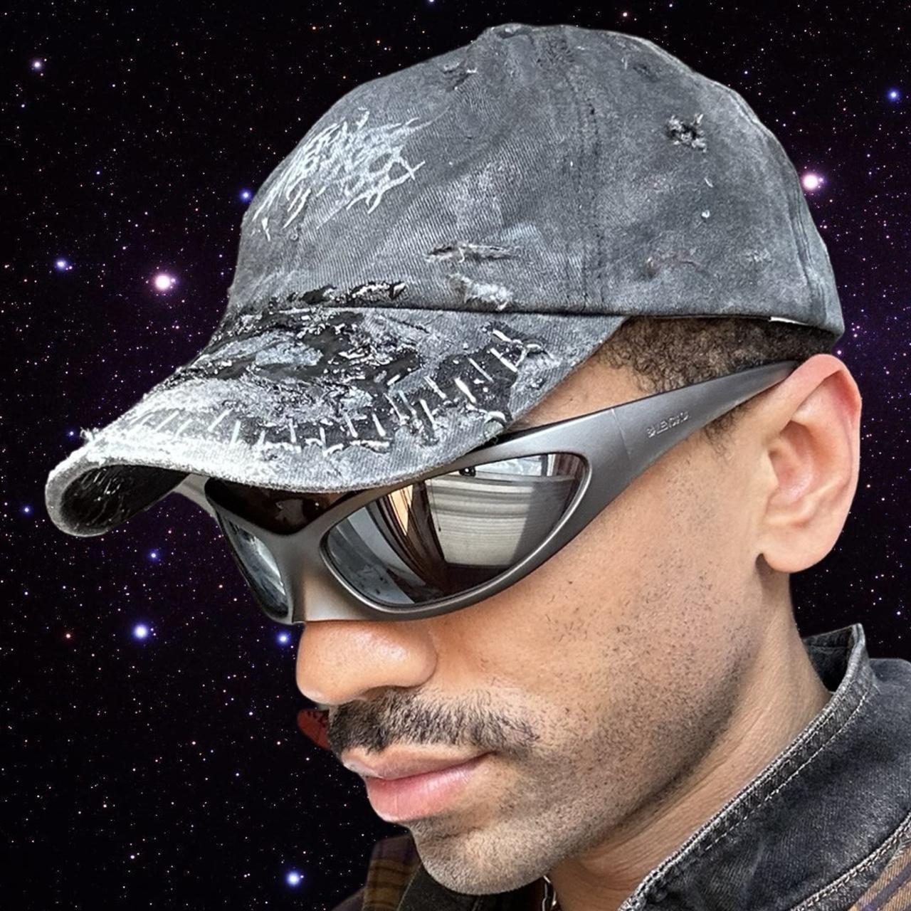 ASTROBOI* 'Stitched Up' Black Stapled Indie Black Resin Hat, front left
