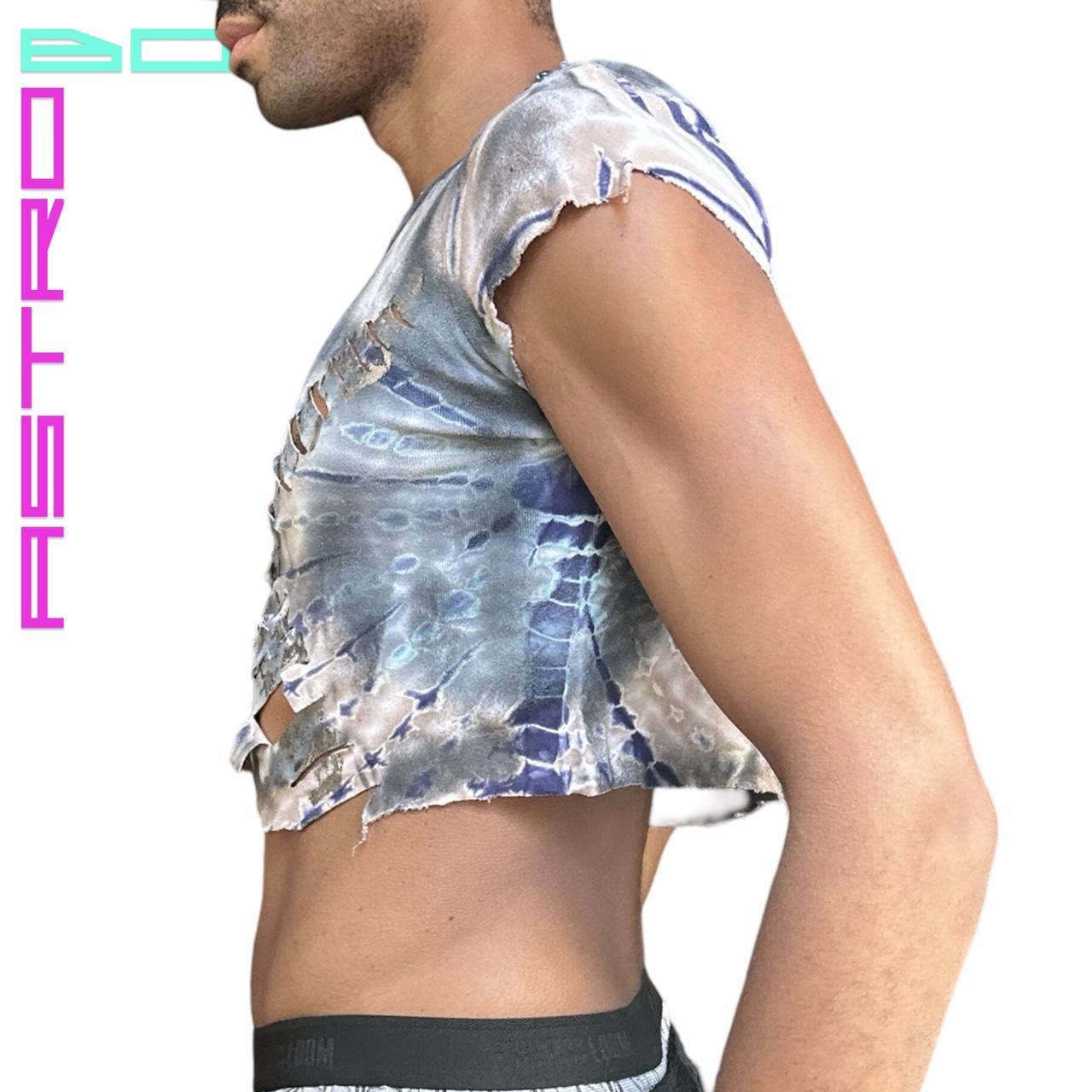ASTROBOI* BLUE TIE DYE CUT OUT METALLIC PAINTED CROP TOP _ LARGE
