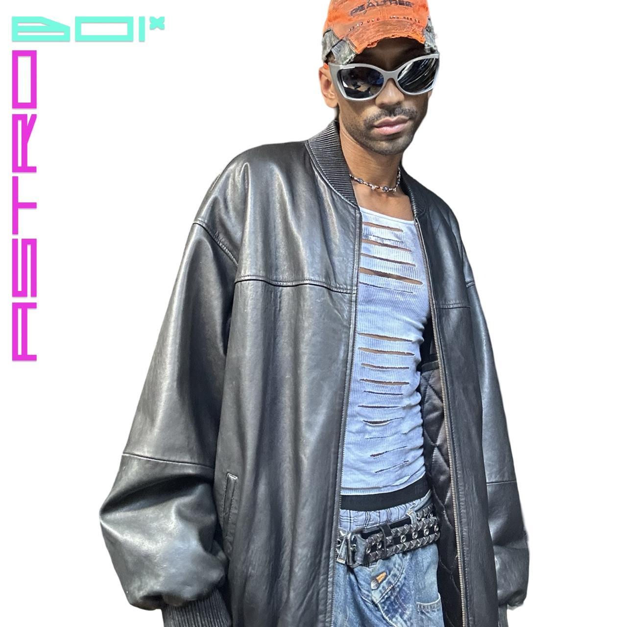 VINTAGE STUDIO MILANO BLACK OVERSIZED LEATHER BOMBER JACKET _ XXL