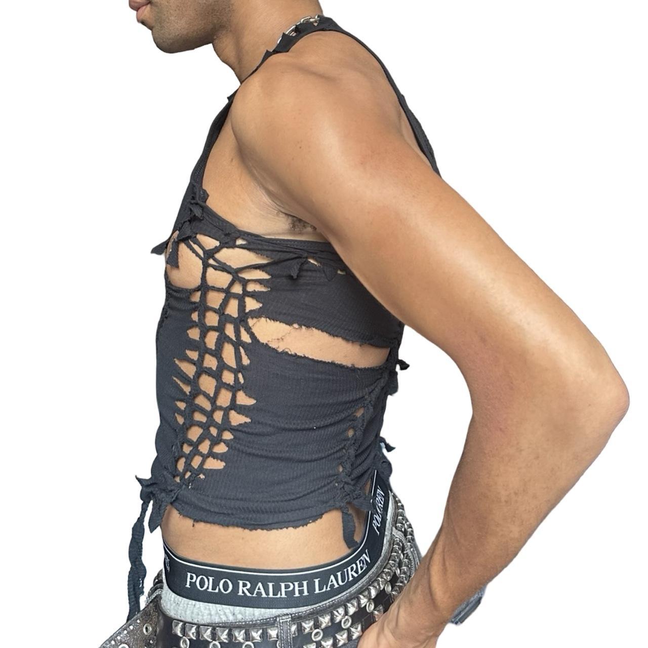 ASTROBOI* x Gildan 'Obsidionyx' Black Braided Twist Tank Top - left