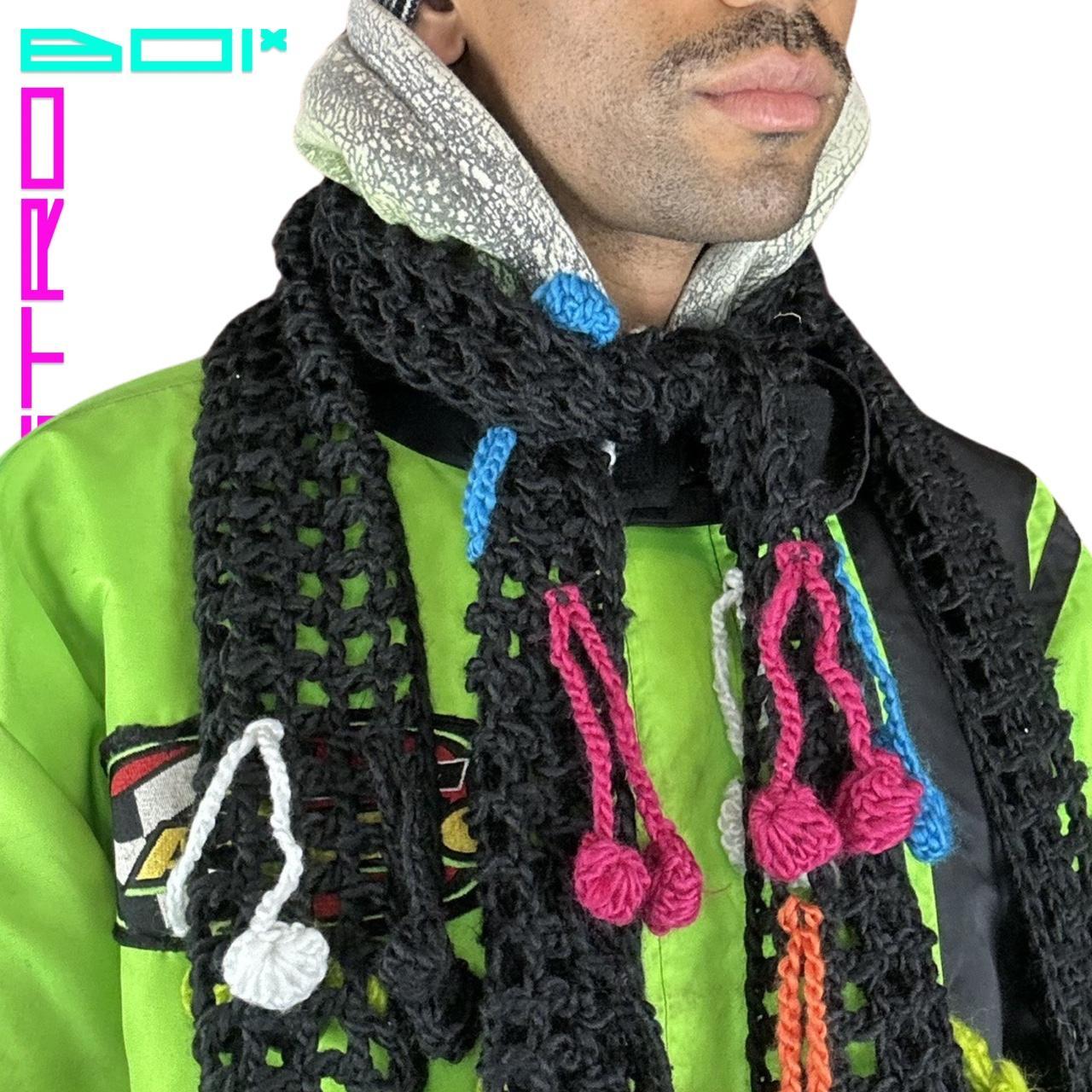 BLACK RAINBOW KNIT CHERRIES SCARF