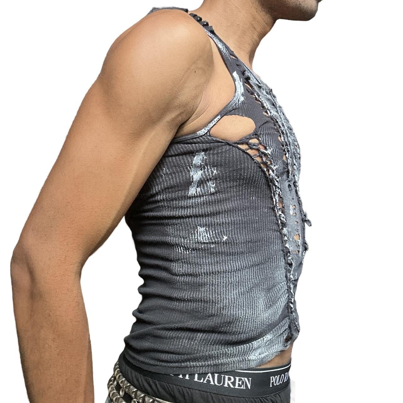 ASTROBOI* x Gildan 'White Out' Black & White Painted Twist Braided Tank Top - right