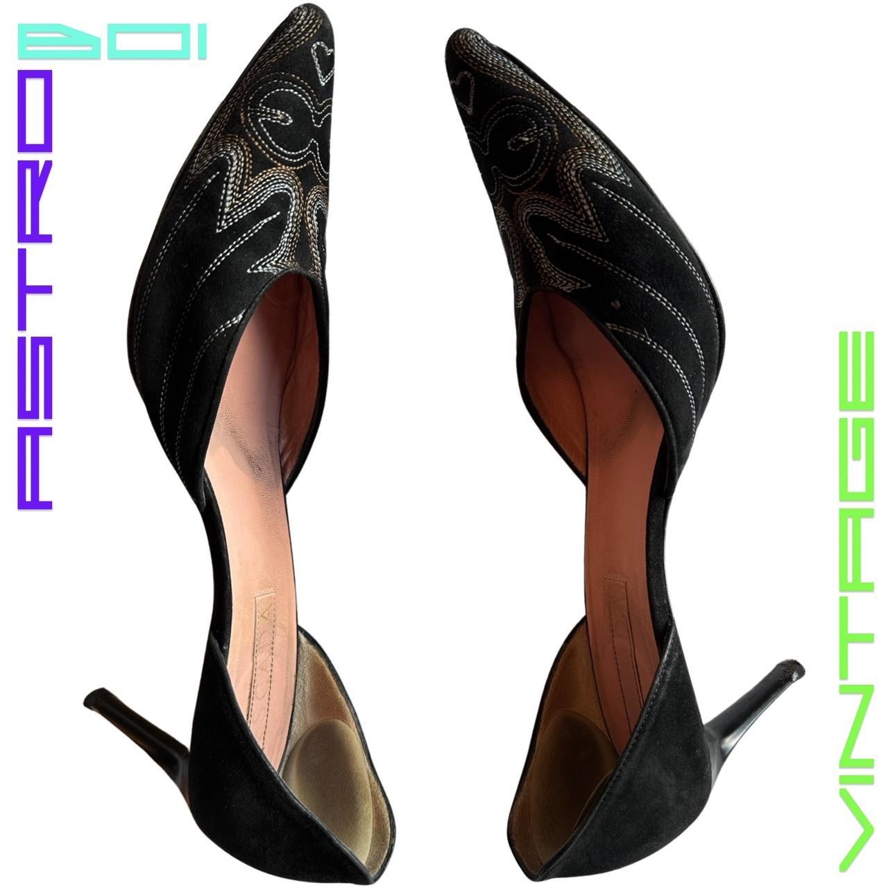 VINTAGE ESCADA SUEDE WESTERN HEELS_ BLACK_ 39