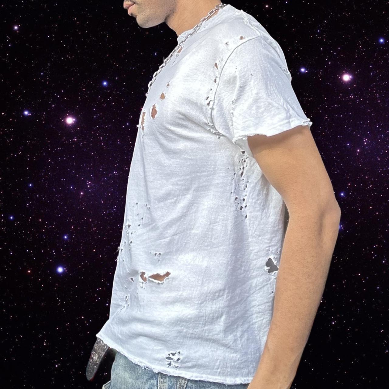 ASTROBOI* x Gildan Perfect White Ripped Grunge T-shirt - left