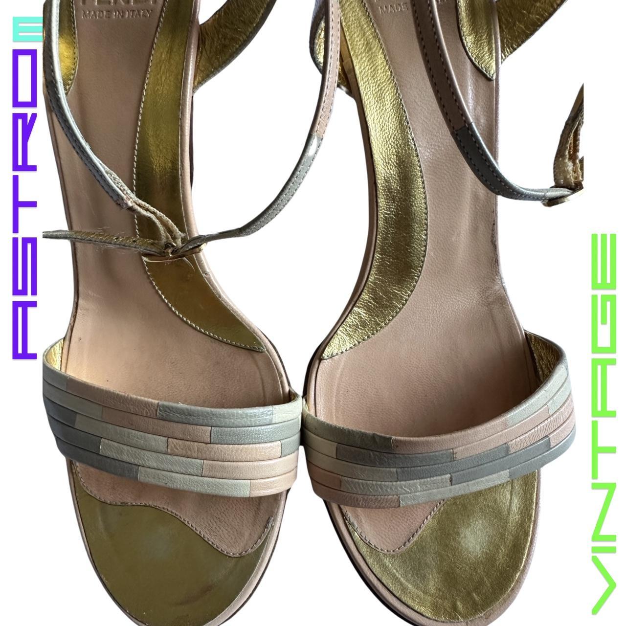VINTAGE FENDI ART DECO WEDGES_ GOLD_ 38.5