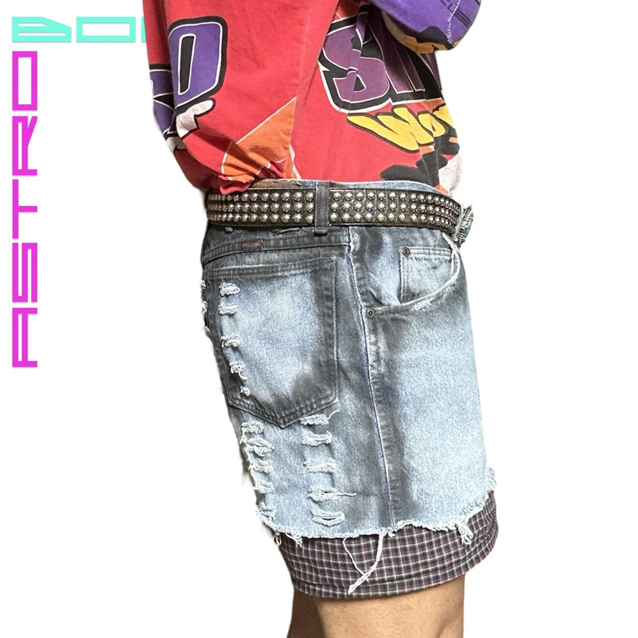 ASTROBOI* RIPPED CUT OFF BLACK & BLUE DENIM SHORTS _ 36"