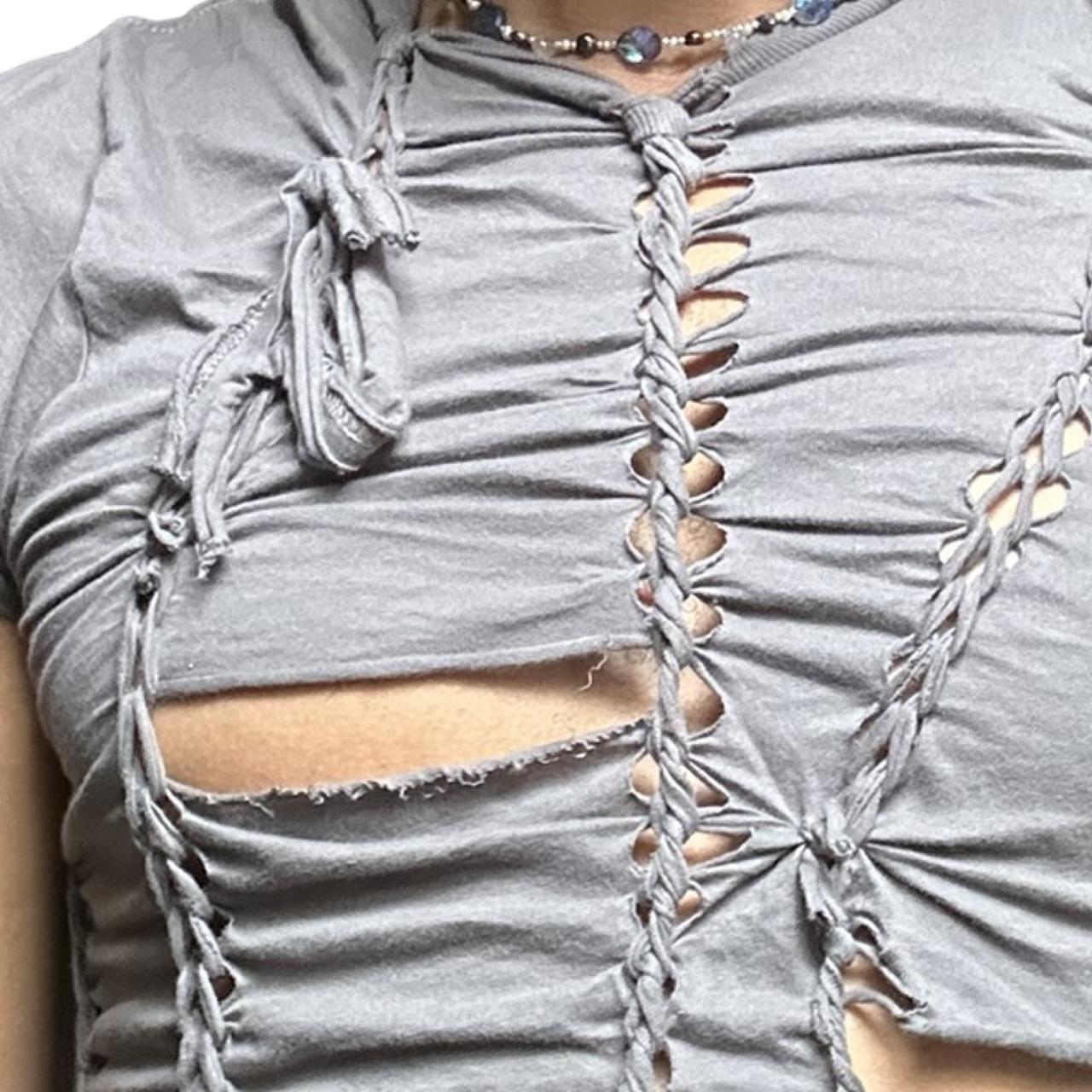 ASTROBOI* 'Basics' Gray Braided Paint Twist T-shirt - close up