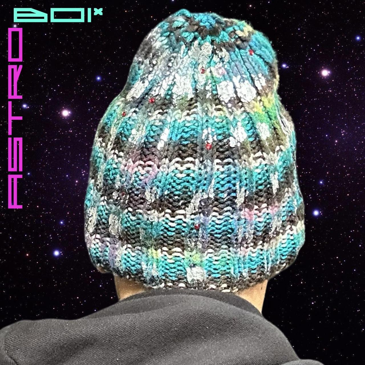 ASTROBOI* RADIOACTIVE ☢️ GREEN STRIPED KNIT RHINESTONE BEANIE