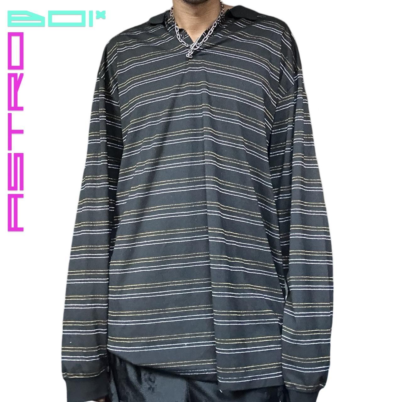 VINTAGE PJ MARK BLACK STRIPED GOLD/SILVER POLO SHIRT _ 3XL