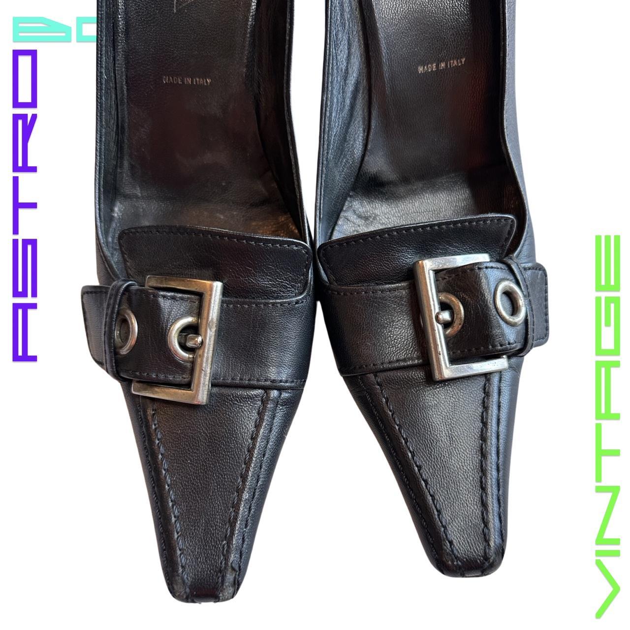 VINTAGE PRADA SQUARE BUCKLE LEATHER PUMPS