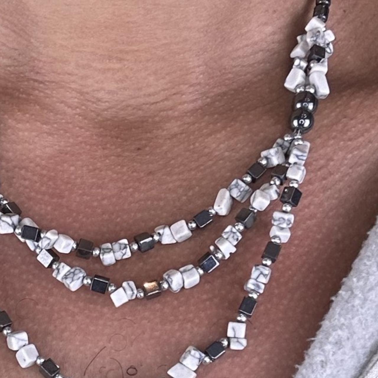 MARBLE AND GUN METAL MOON ROCK NECKLACE