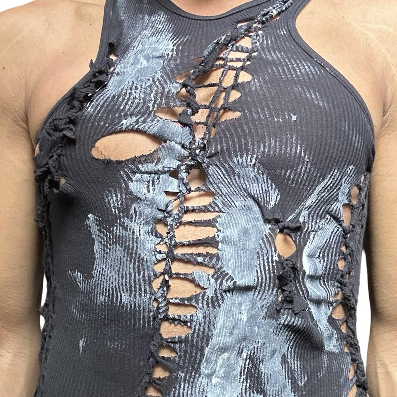 ASTROBOI* 'Shadow Play' Gildan Black Twist Braided Tank Top - front detail 2