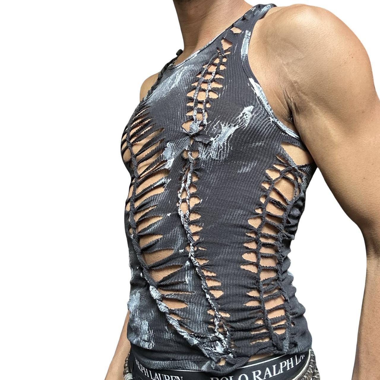 ASTROBOI* Black & White Twist Ribbed Braided Party Tank Top - front left