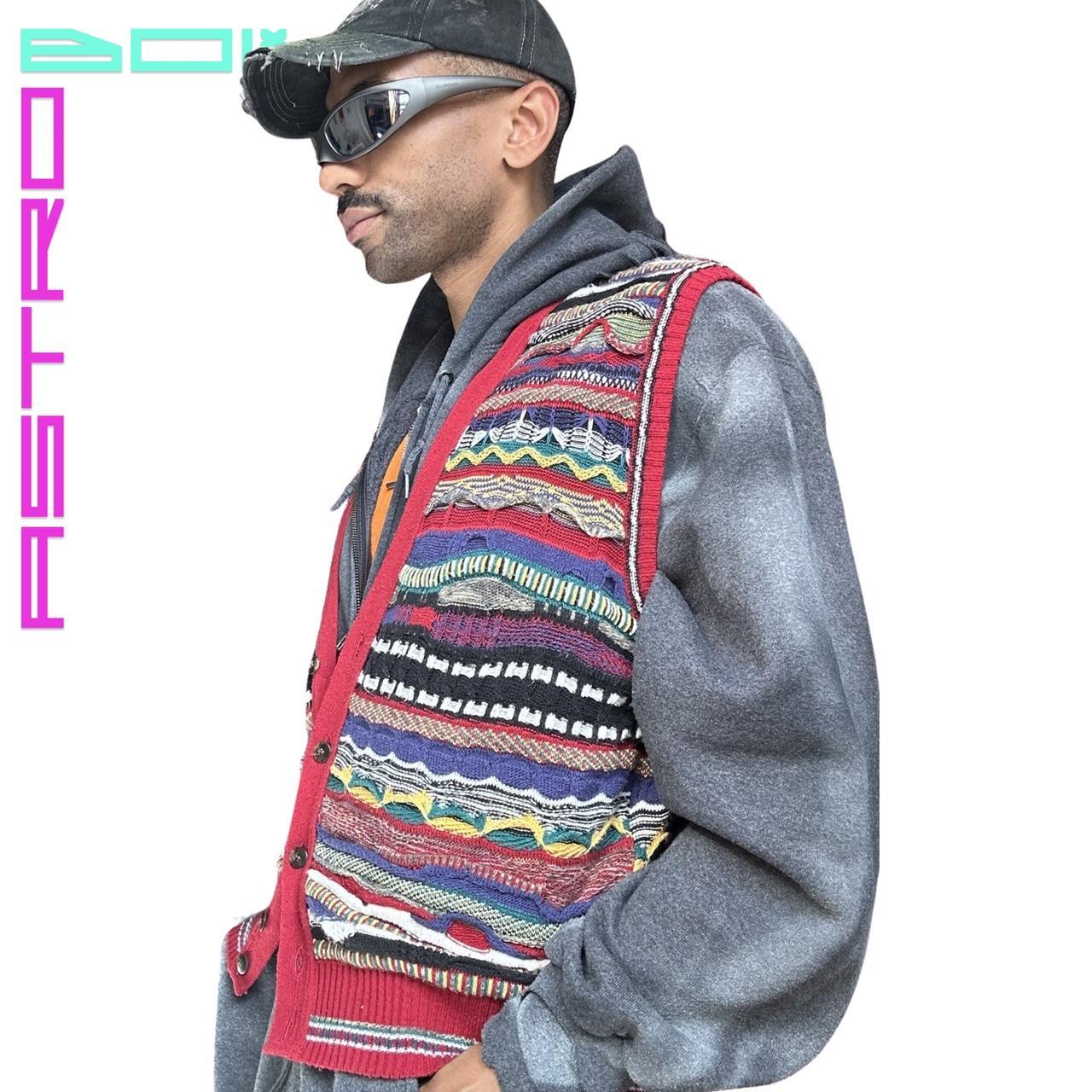 Vintage Florence Tricot Men's Red Coogi Patterned Funky Cardigan Sweater Vest - XL