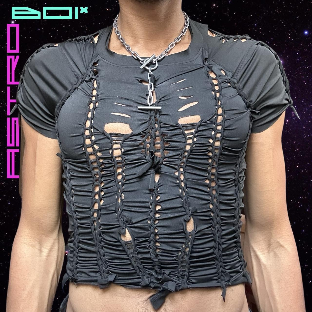 ASTROBOI* 'Pandora' Black Compression Short Sleeve Cropped Top - Medium