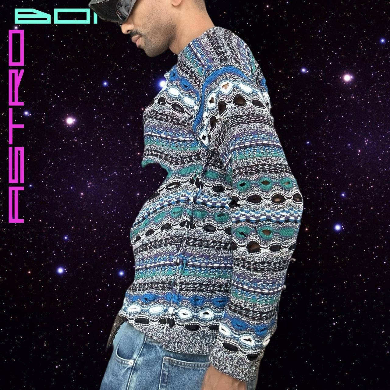 ASTROBOI* Black Cut Out Wavy Knit Coogi Patterned Sweater - Medium