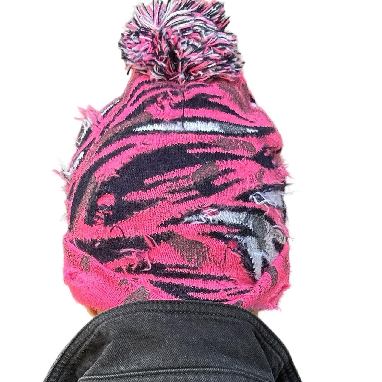 ASTROBOI* 'VOYAGER' Pink Distressed Swan Pom Pom Beanie, back