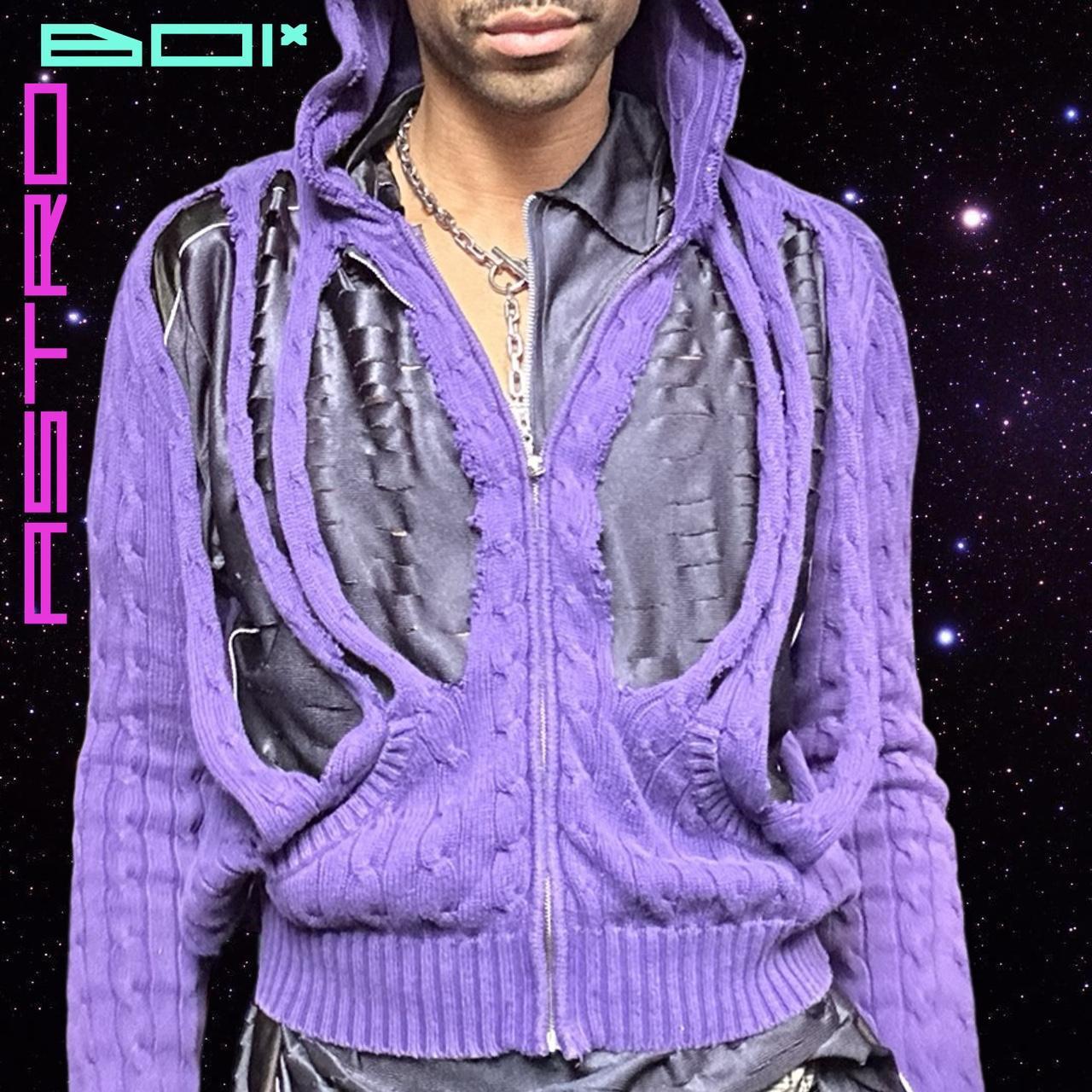 ASTROBOI* Ralph Lauren Purple Cut Out Cable Knit Zip up Sweater - Large
