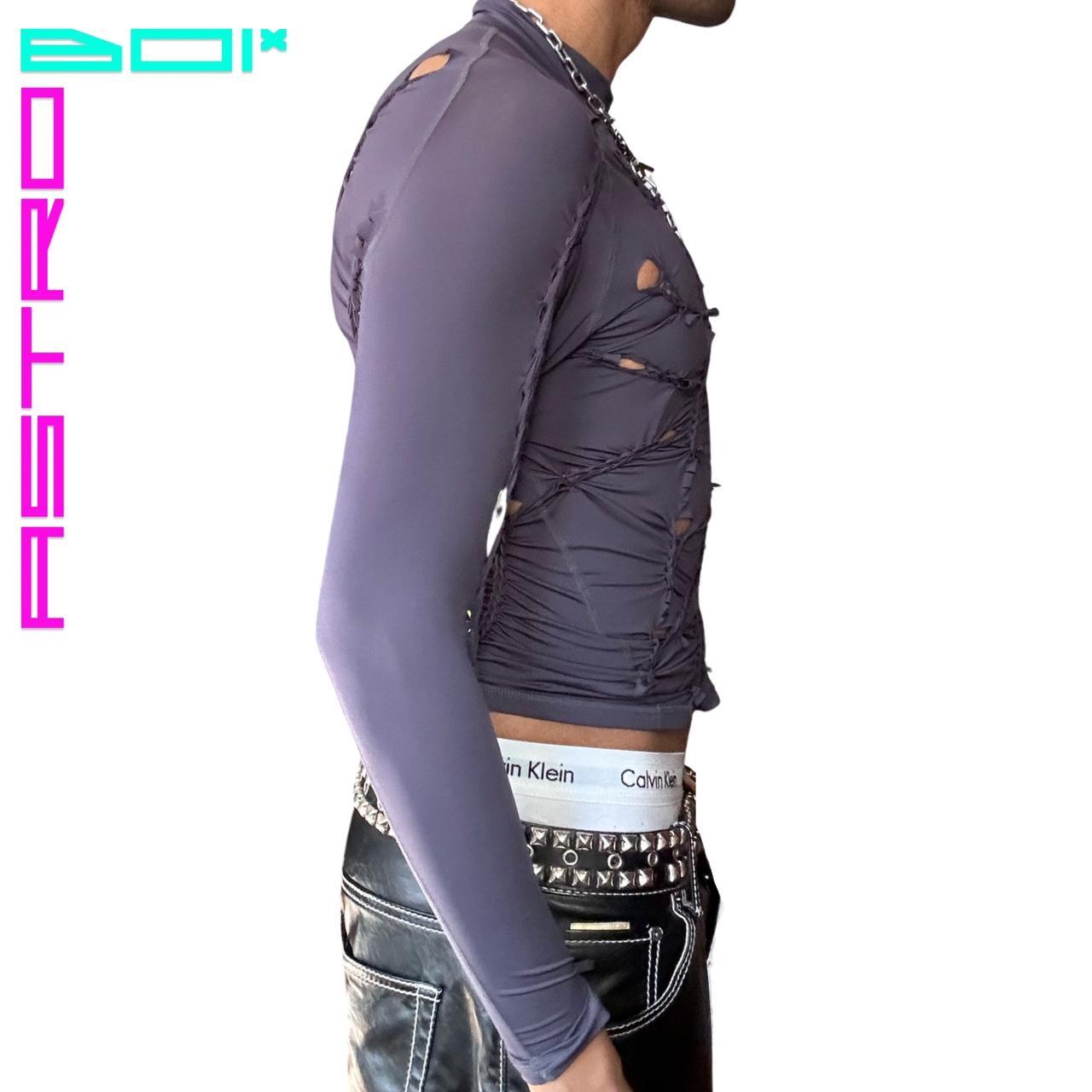 ASTROBOI* CUSTOMIZED GREY BRAIDED LYCRA MOCK NECK TOP