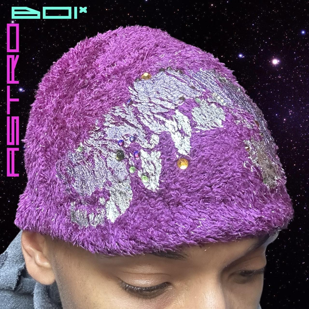 ASTROBOI* 'Candy Shop' Purple Metallic Rhinestone Winter Beanie