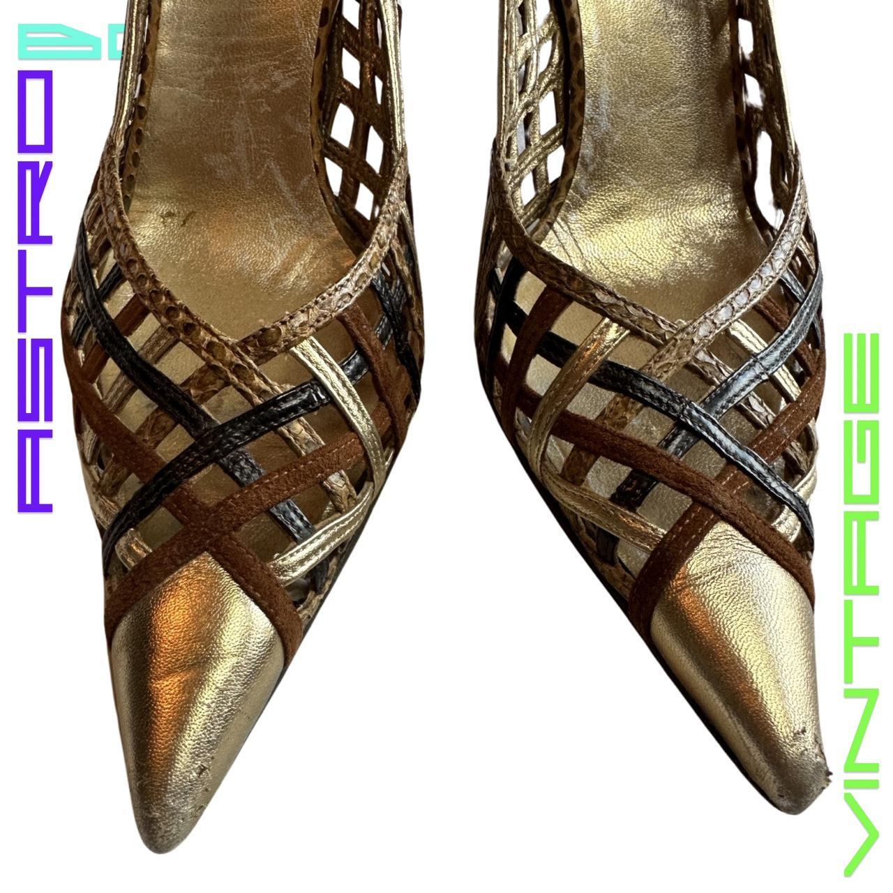 DOLCE & GABBANA WOVEN POINTED TOE HEELS_ GOLD_ 39