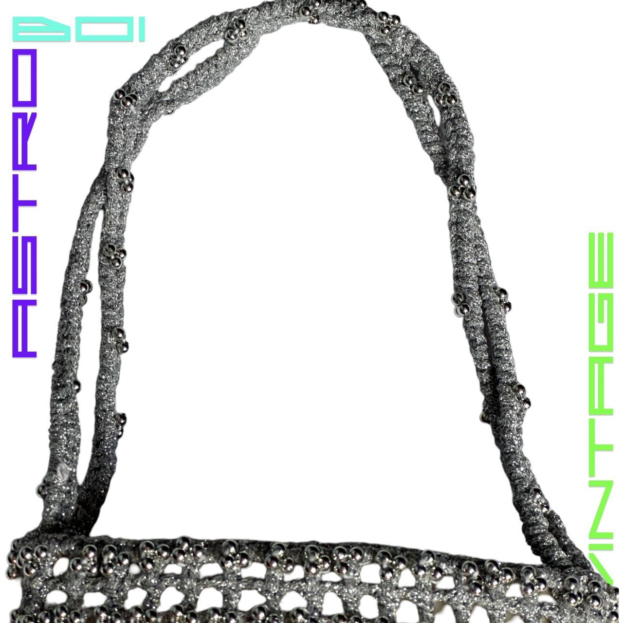 VINTAGE SILVER CROCHET BEADED HANDBAG