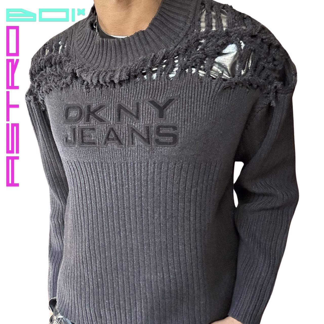 ASTROBOI* CUSTOMIZED DKNY JEANS 'ALL STRUNG UP' MOCK NECK SWEATER _ GREY