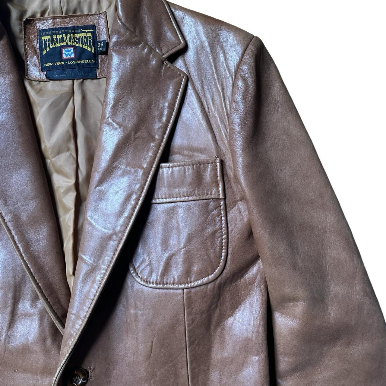 Vintage Trailmaster Brown/Camel Leather Blazer, right detail flat