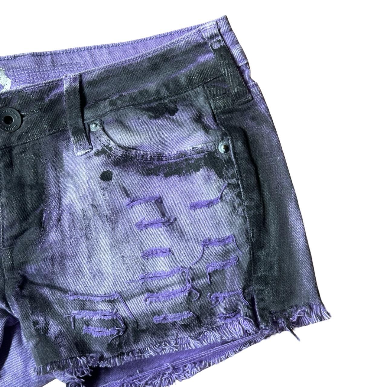 ASTROBOI* Women's Purple & Black Y2K Grunge Denim Shorts – flat right